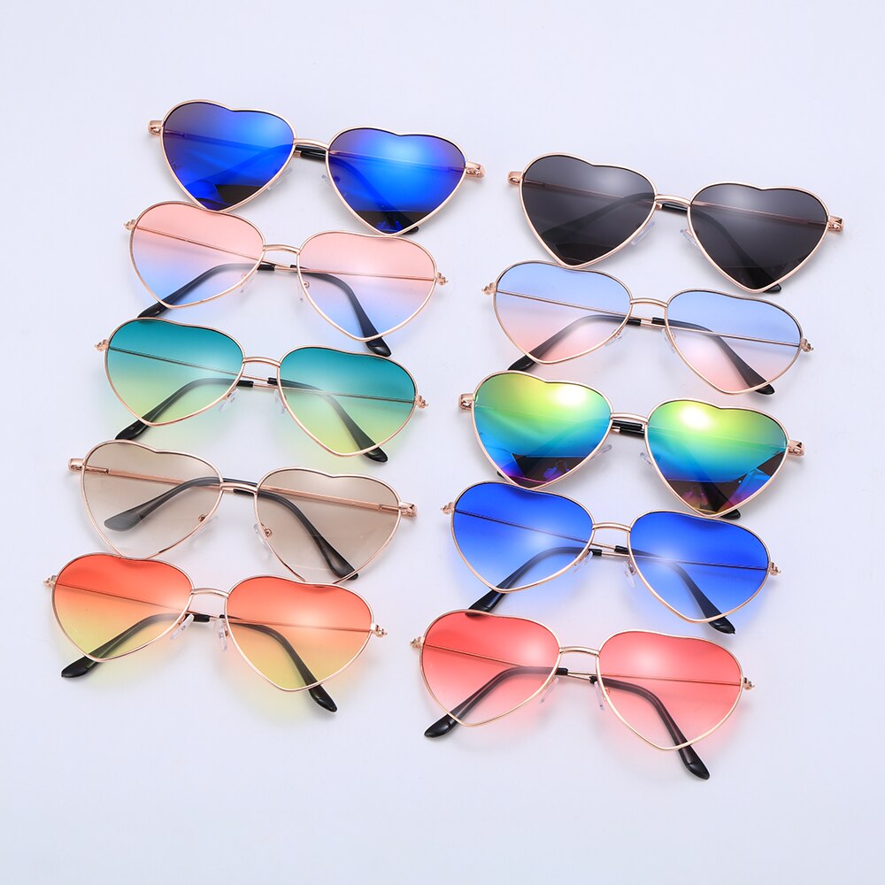 Women Vintage Heart Shape Sunglasses Metal Frame Sun Glasses Candy Color Gradient Sun Glasses For Outdoor Cycling