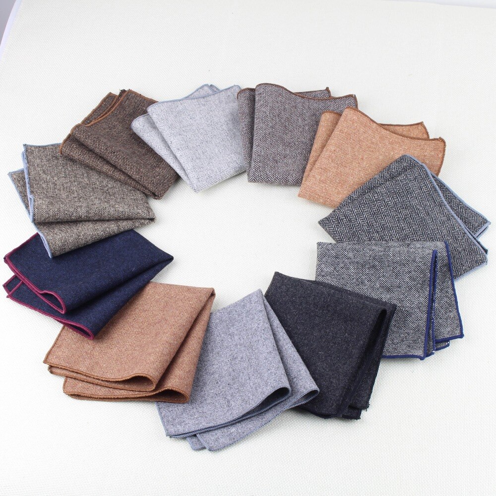 Hankerchief Scarves Vintage Wool Hankies Men's Pocket Square Handkerchiefs Striped Solid Cotton 23*23cm