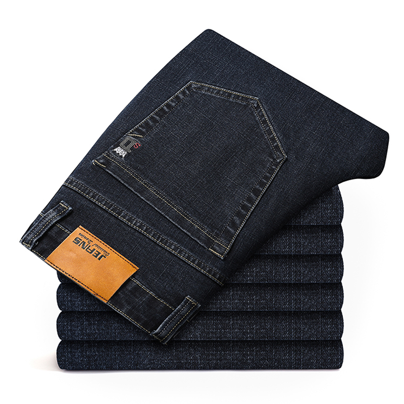 Pantalones vaqueros informales de talla grande 42 44 46 a la para hombre, pantalones vaqueros clásicos de negocios rectos elásticos, pantalones de primavera y otoño de masculina: 30 / Negro