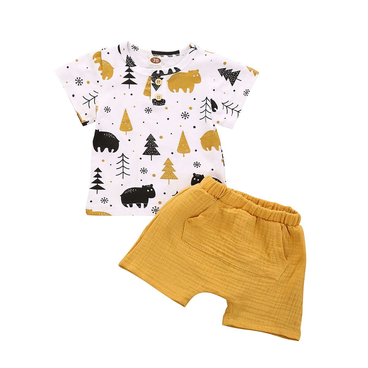Kinderkleding sets met korte mouwen, t-shirts, topjes en gele shorts, 2 stuks