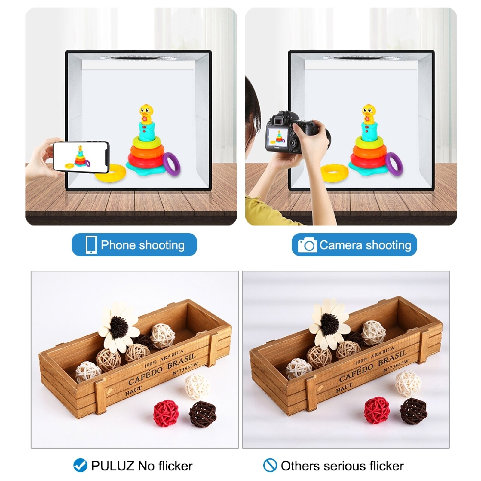Puluz – boîte à lumière pour photographie, tente de prise de vue, Kit de 3 modèles de boîtes à lumière Led, arrière-plan de Studio Photo