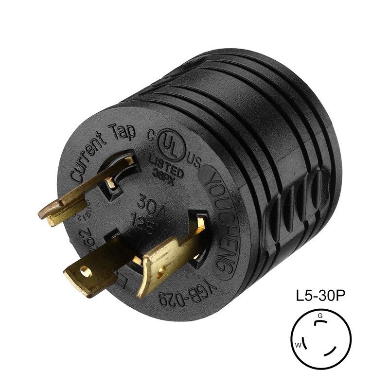RV Generator Adapter 3-Prong 30A Male To 30A Female RV Power Plug 125V RV Plug for Camper Motorhome Trailer L5-30P