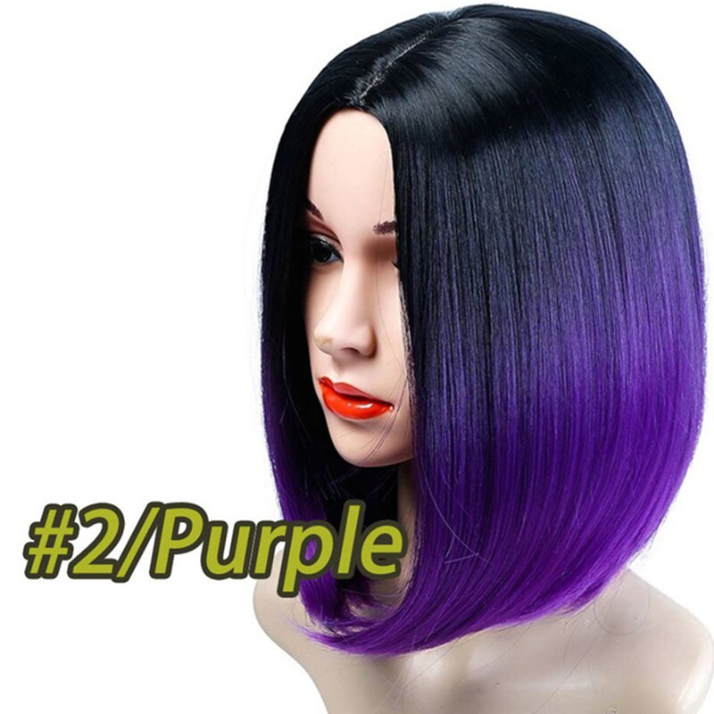 XUANGUANG Medium Bob Lace Front Synthetic Hair Wigs Ombre Green Red Color Yaki Straight Middle Part Blunt Lace Wig For Women: 14