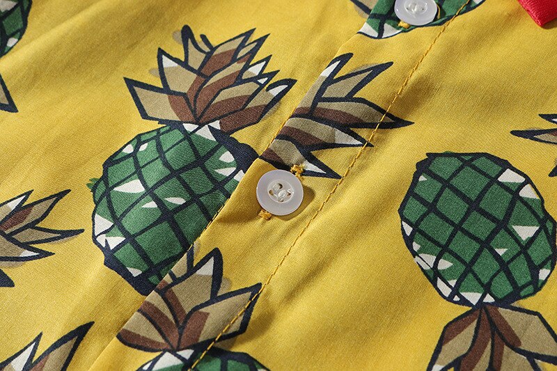 Camiseta de manga corta con piña impresa para bebé, verano , algodón, informal, cuello vuelto, 0-3 años