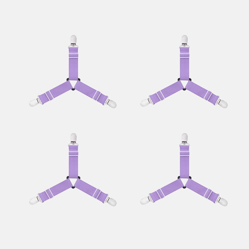 Adjustable Elastic Bed Sheet Clips Grippers Set Linen Fasteners Way Sides Suspenders Sheet Holders Mattress Strapsit Bedding: 4pcs-Purple