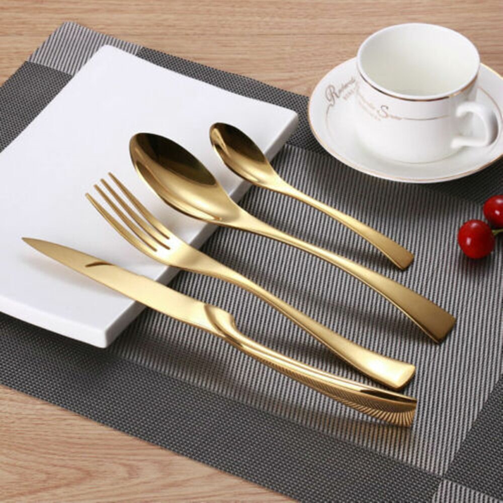 4 stuks luxe rvs bestek set serviesje servies zwart rosegoud gold plating Spiegel