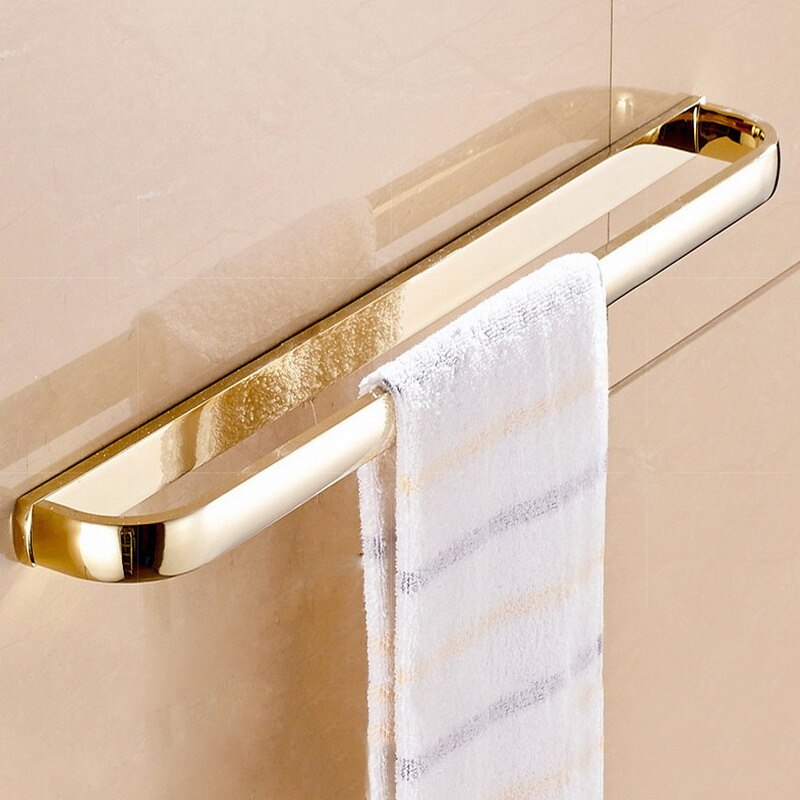 Luxe Goud Kleur Messing Vierkante Badkamer Accessoires Handdoek Plank Houder Toiletrolhouder Wall Mounted Bad Hardware Sets: Single Towel Bar