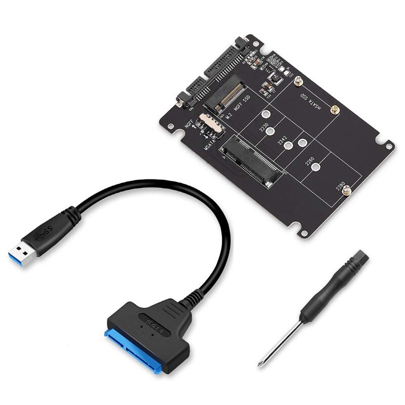 M.2 NGFF or MSATA to SATA 3.0 Adapter USB 3.0 to 2.5 SATA Hard Disk 2 in 1 Converter Reader Card with Cable for PC Laptop: Default Title