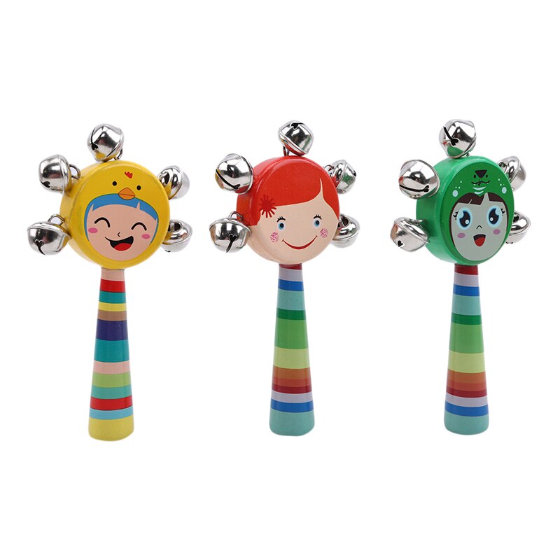 Cascabel de Maraca de madera para bebés, sonajero de dibujos animados de madera para niños, Ayuda de enseñanza para la primera infancia, sonajeros, juguetes para bebés