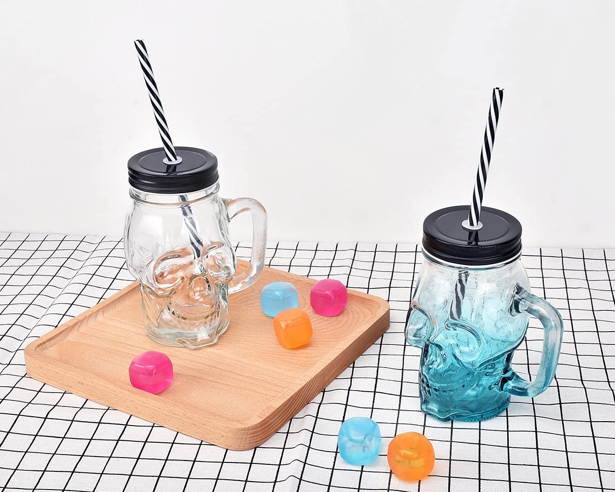 Verre avec couvercle et paille pour tête de mort, pot de maçon à large bouche, gobelet de 16oz: 2pcs leave message