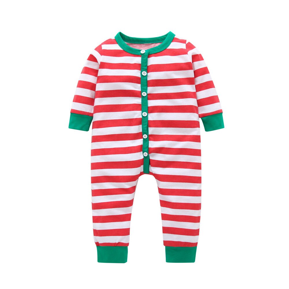 Baby dreng pige romper bomuld stribet pyjamas nattøj jul xmas pjs sæt