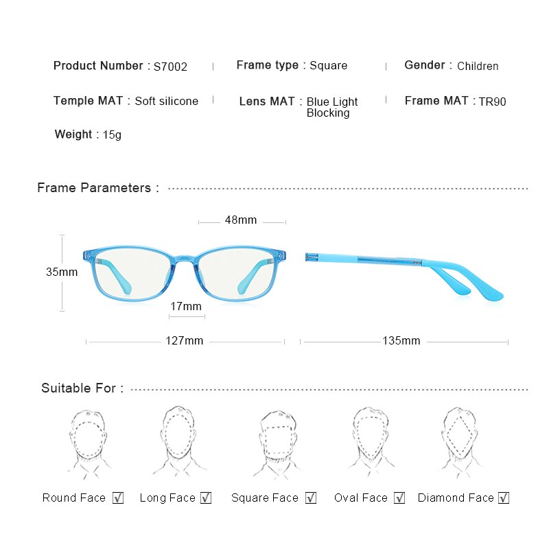 MERRYS Anti Blue Ray Light Blocking Glasses For Children Kids Boy Girl Age 3-15 Computer Gaming Blue Ray Glasses S7002