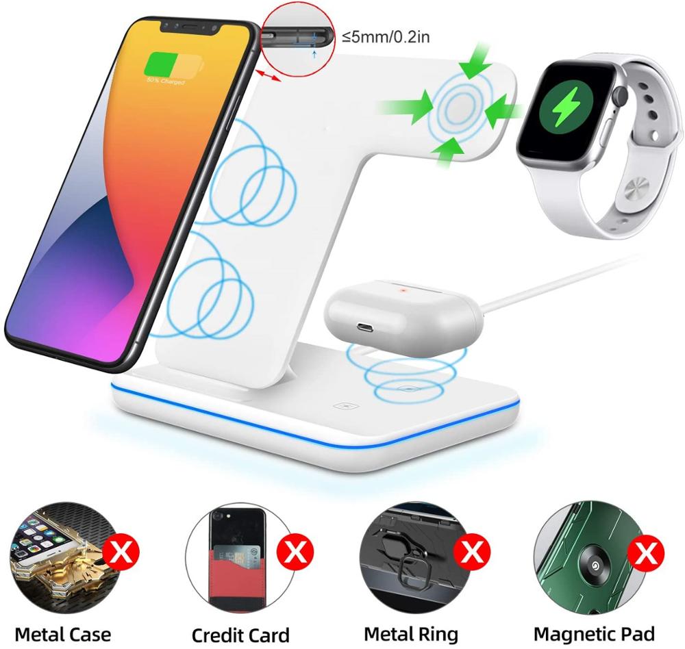 Fdgao 15w 3 em 1 qi carregador sem fio para apple watch 6 5 4 3 2 airpods pro para iphone 11 xs max xr x 8 carga rápida doca estação