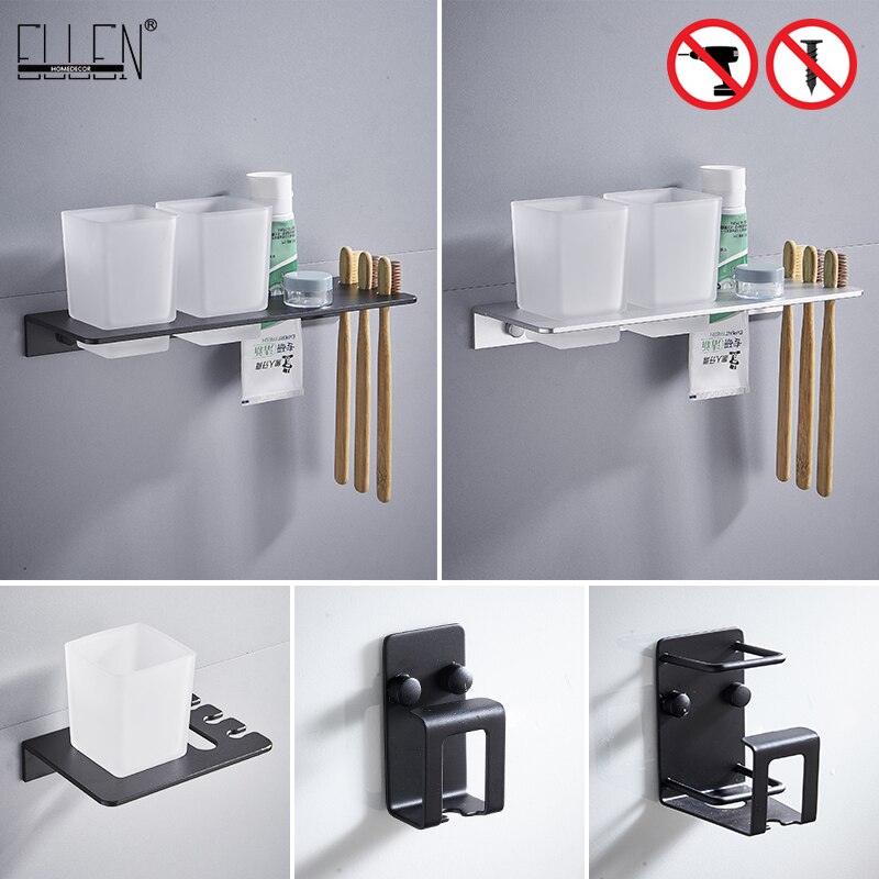Ellen selvklæbende badeværelse kopholder sort tandbørsteholder badeværelse tilbehør væg kopholder metal  ml6037