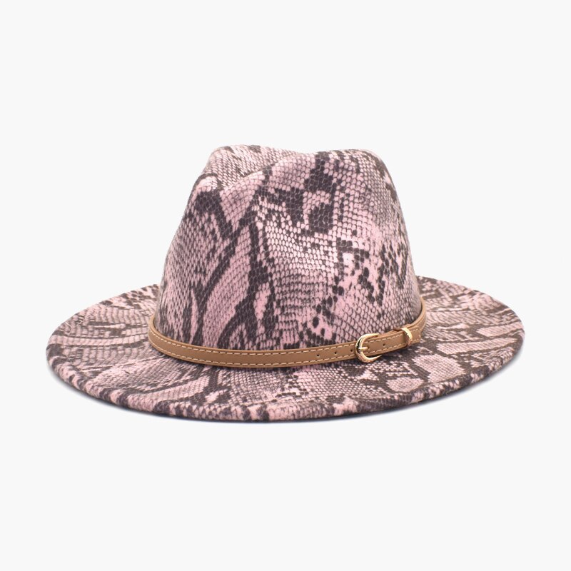Fuodrao Snake Print Fedora Hoeden Voor Vrouwen Wide Brim Vilt Herfst Winter Britse Vintage Trilby Mannen Jazz Hoed F133: Roze