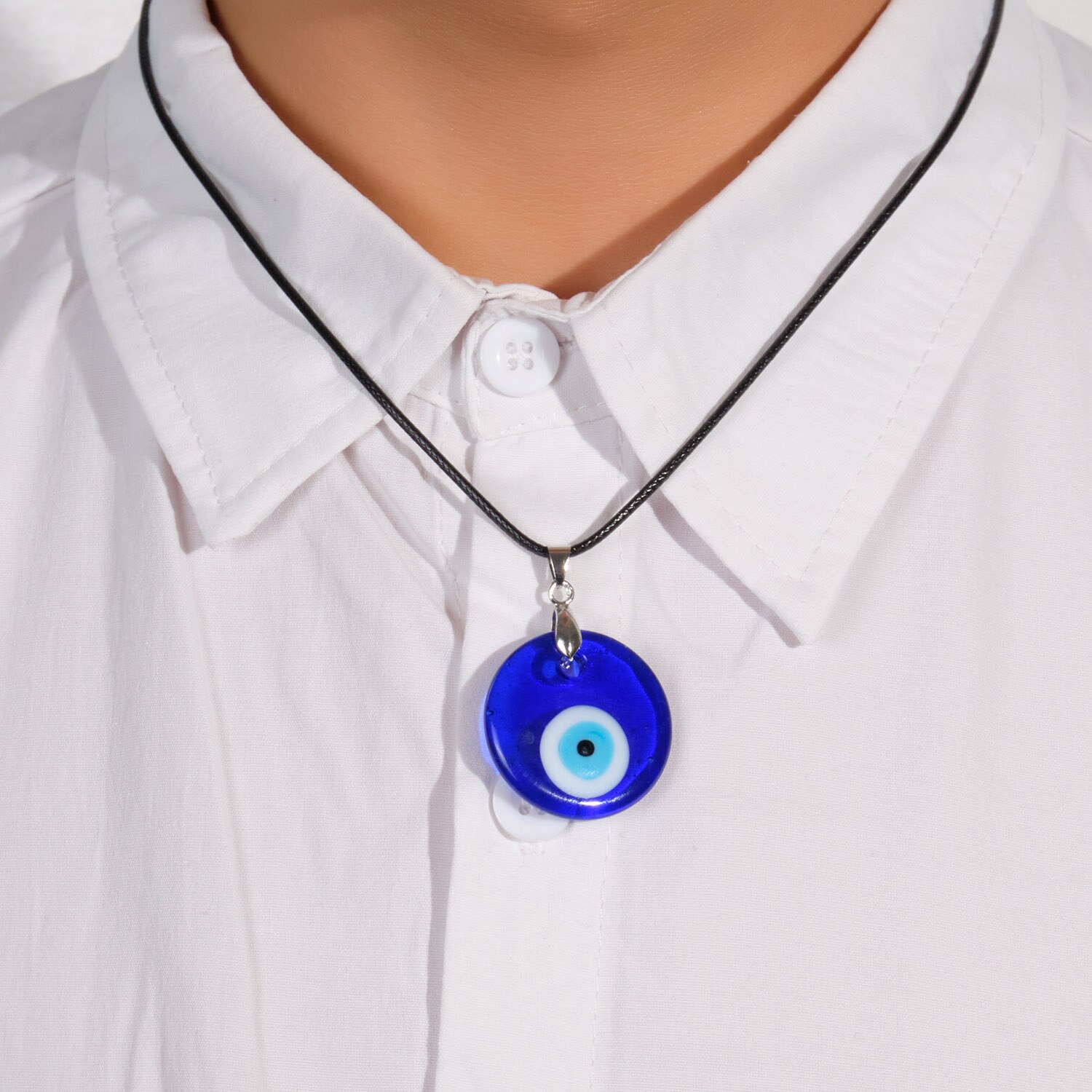 Einfache Glück böse Auge Anhänger Halskette für Frauen Männer Blau Harz transparent Runde Wasser Tropfen Türkischen Schmuck Kette Halsband