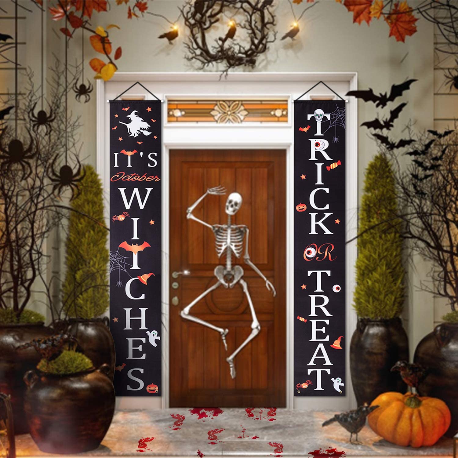 Décorations d'halloween en plein air intérieur bannières astuce ou Hocus Pocus grand porche signes sorcière décor pour la maison Halloween bannière: A
