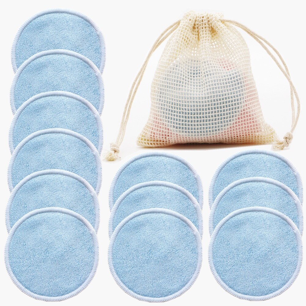 Reusable Bamboo Makeup Remover Pads Cotton 12pcs/Pack Microfiber Washable Rounds Cleansing Facial Tools Make Up Removal Pad: Blue
