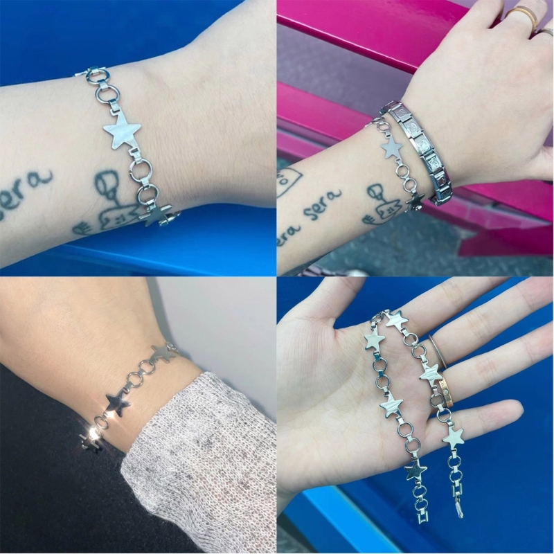 Vintage błyszcząca gwiazda Pentagram bransoleta ze stali tytanu dla kobiet słodka estetyczna bransoletka Y2k Charm Harajuku biżuteria