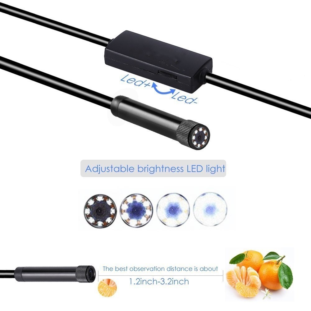Cámara endoscópica de 2/5/10M WIFI HD 1200P 8mm 8 LED Mini impermeable Cable duro cámara de inspección boroscopio para Iphone PC IOS