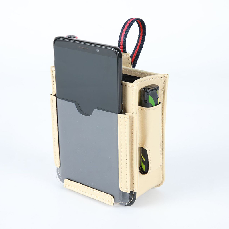 Sac de rangement suspendu pour téléphone portable, pochette de sortie d'air de voiture, sac de rangement à usage multiple, organisateur de véhicule en cuir microfibre, accessoires d'intérieur automobile: Beige