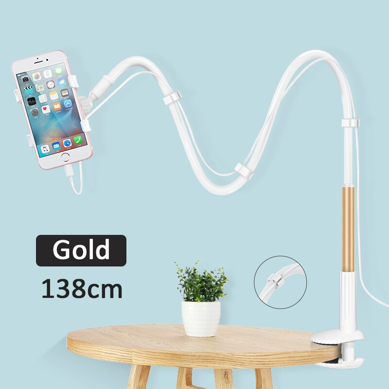 Universal 360 Rotating Flexible Arm Phone Holder Desktop Bed Lazy Tablet Clip Bracket Mobile Stand Support For iPhone Samsung: 138cm gold