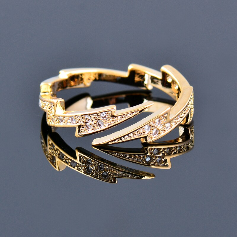 SINLEERY Einzigartige Blitz Ringe Für Frauen Einstellbare Größe blendend Zirkonia Rose Gold Farbe Schmuck Jz460 SSH: Gelb Gold plattiert