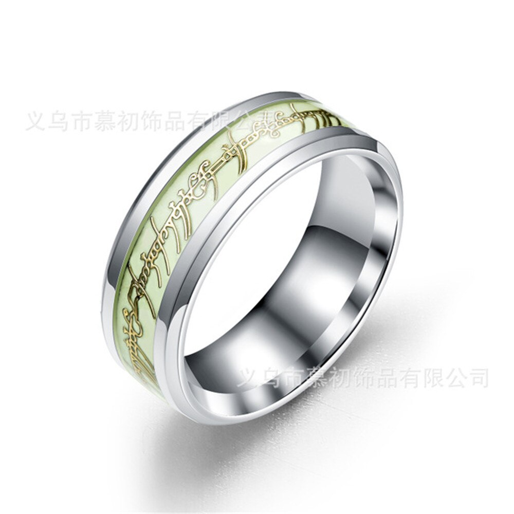 I den lysende ring blå fluorescerende rustfrit stål smykker titanium stål ring ringen mænds og kvinders bryllup ri: 2