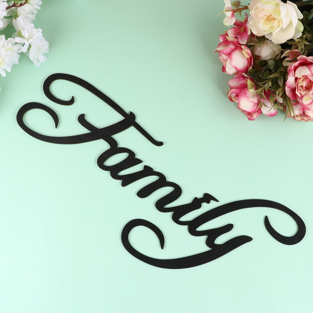 Wooden Wall Decor English Alphabet Wall Sticker Unique DIY Ornaments Adornment for Home Living Romm Office - Black (Family)