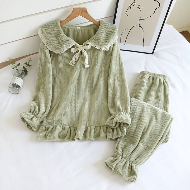 Pijamas gruesas de franela para mujer, ropa de dormir de invierno, Pijama de salón, traje de manga larga, conjunto de ropa de casa