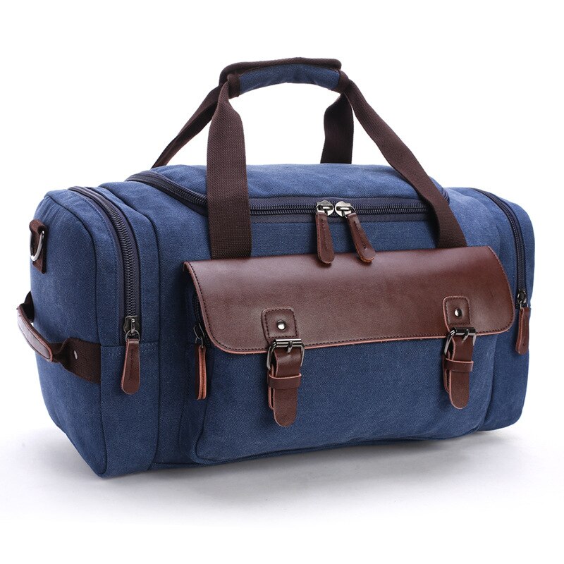 Mannen Canvas Reisbagage Tas Grote Capaciteit Schouder Handtas Crossbody Reizen Plunjezakken Vrouwen Duffle Handtas: Deep Blue