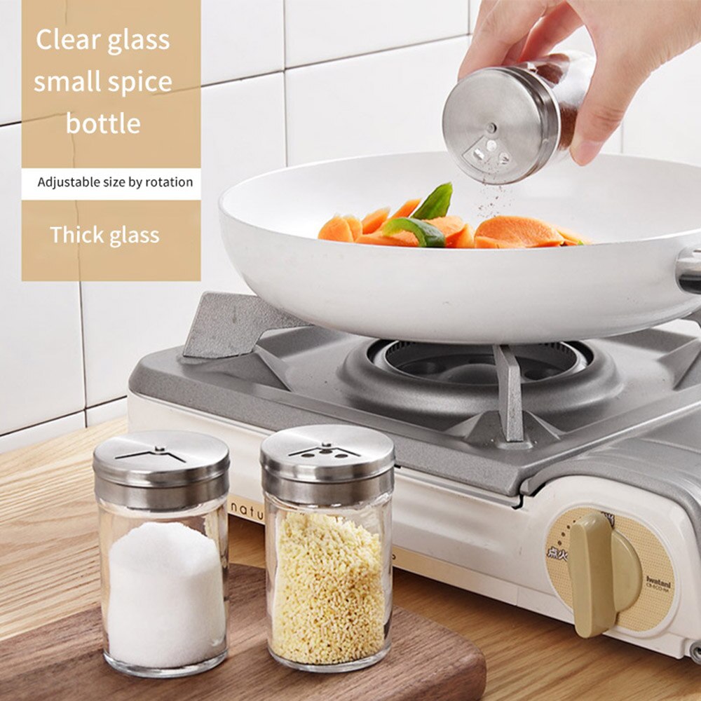 Tarro de especias para cocina, caja de condimentos, frasco de almacenamiento de vidrio, frascos transparente, azúcar, sal, pimienta, caja de comino en polvo, herramienta