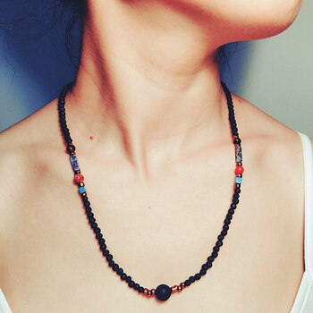 MOON GIRL Diffuser Handmade Boho Choker Necklace for Women Bohemian Collier Femme Constellation Necklaces Pendants: Lava Stone