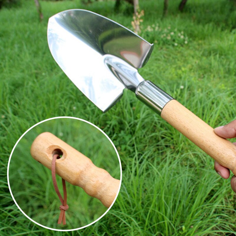 Garden Hand Trowel Dig Shovel and Plant Heavy Duty Stainless Steel Garden Spade Tool Smooth Vintage Style Natural Leather Strap