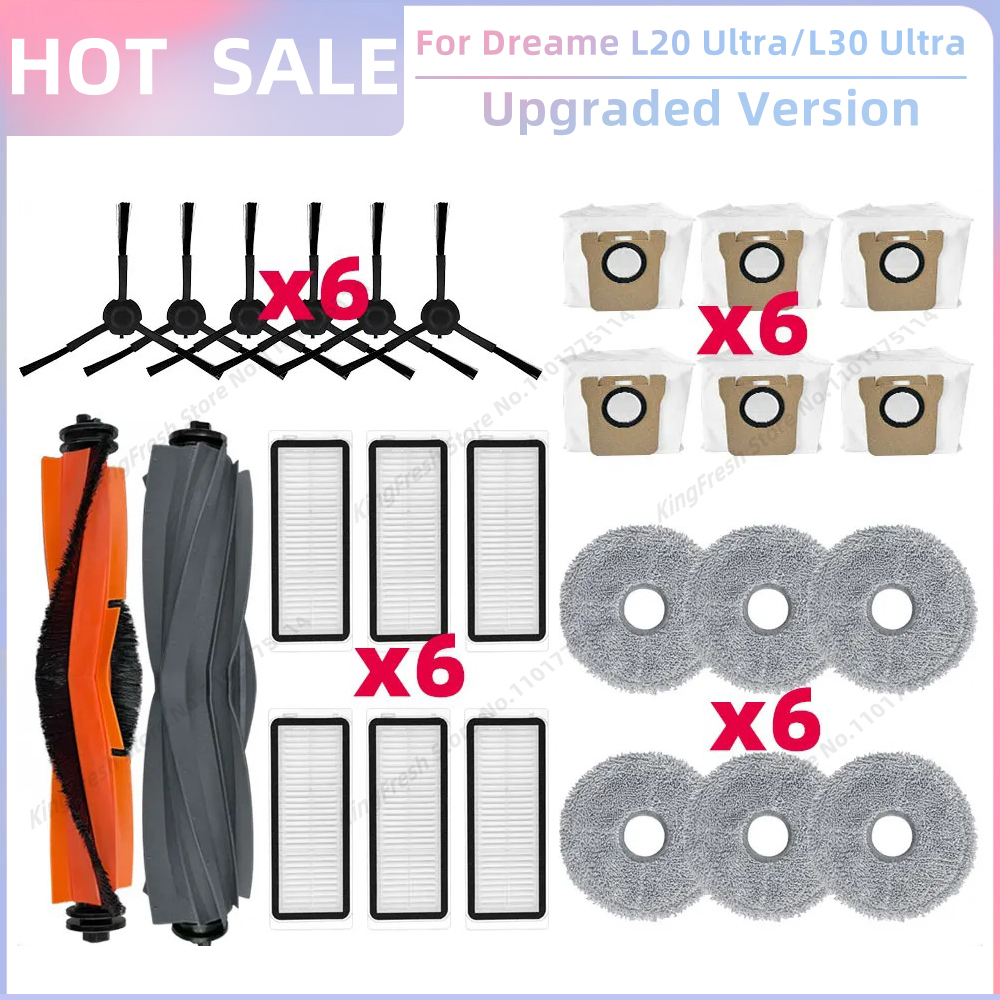 Fit For Dreame L20 Ultra / L20 Ultra Complete RLX41CE / L30 Ultra Parts Main Roller Side Brush Hepa Filter Mop Cloth Dust Bag: light yellow