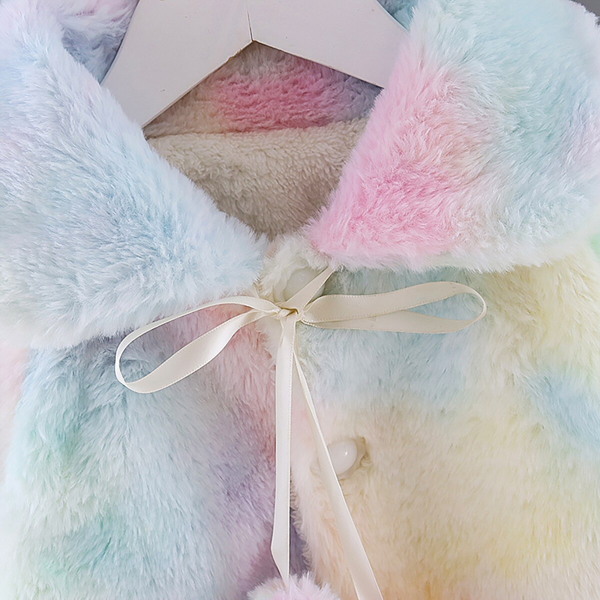 Abrigo de mezcla de lana para niñas, ropa de princesa con tinte dibujo de corbata y bolas, abrigo de manga larga con cuello vuelto, Invierno