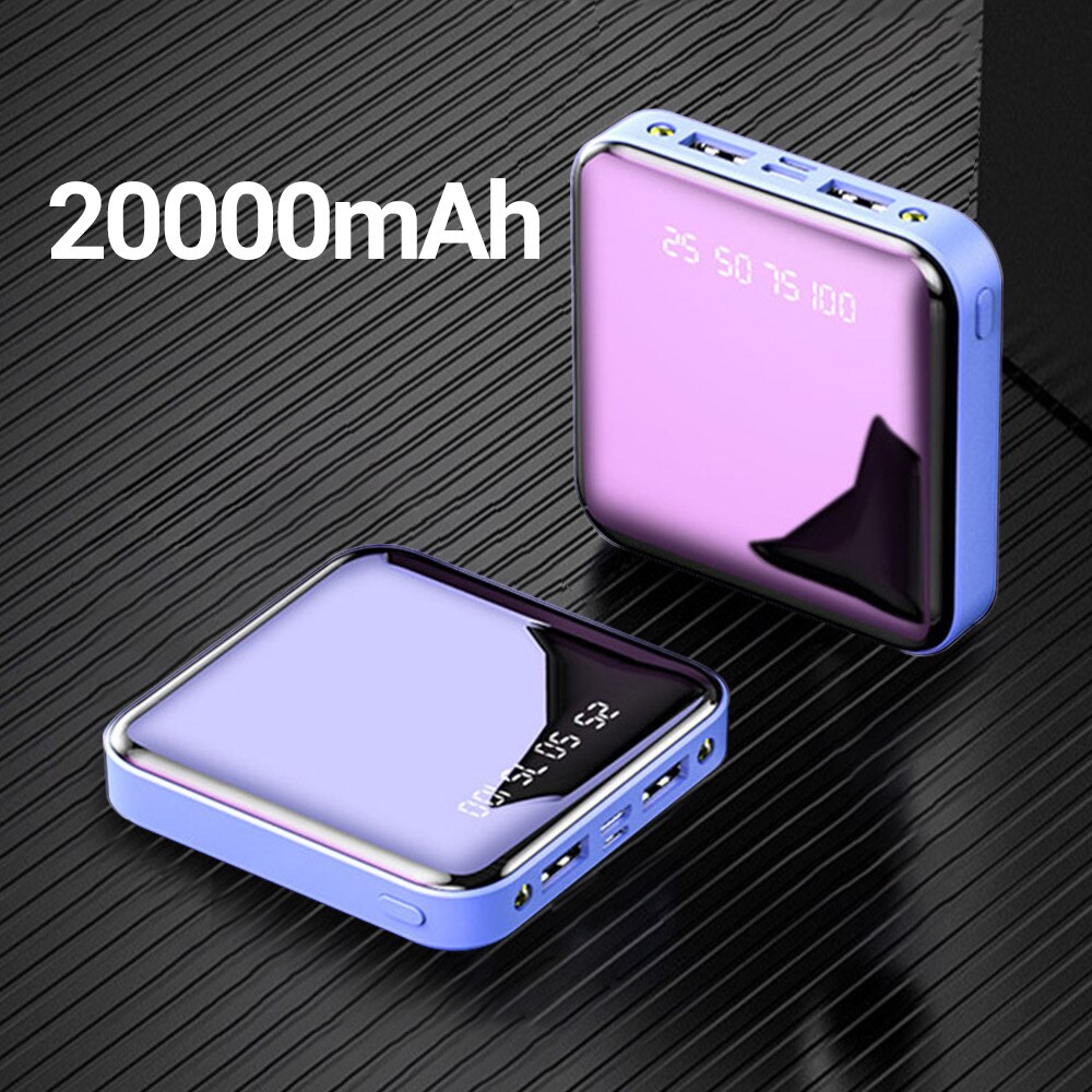 20000mAh Power Bank Portable Charging Poverbank Mobile Phone LED Mirror Back Power Bank External Battery Pack Powerbank: 20000mAh Blue