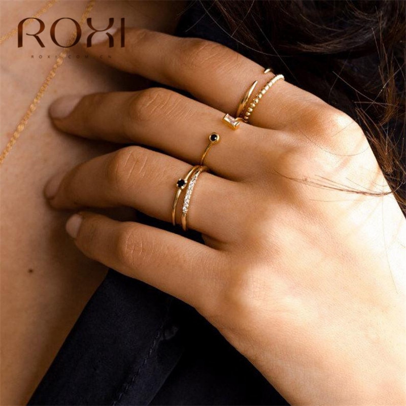 ROXI 925 Sterling Silber Ring Öffnung Goldenen Luxus Österreich Kristall Ringe für Frauen Einstellbar Runden CZ Offene Midi--Kappe Ring