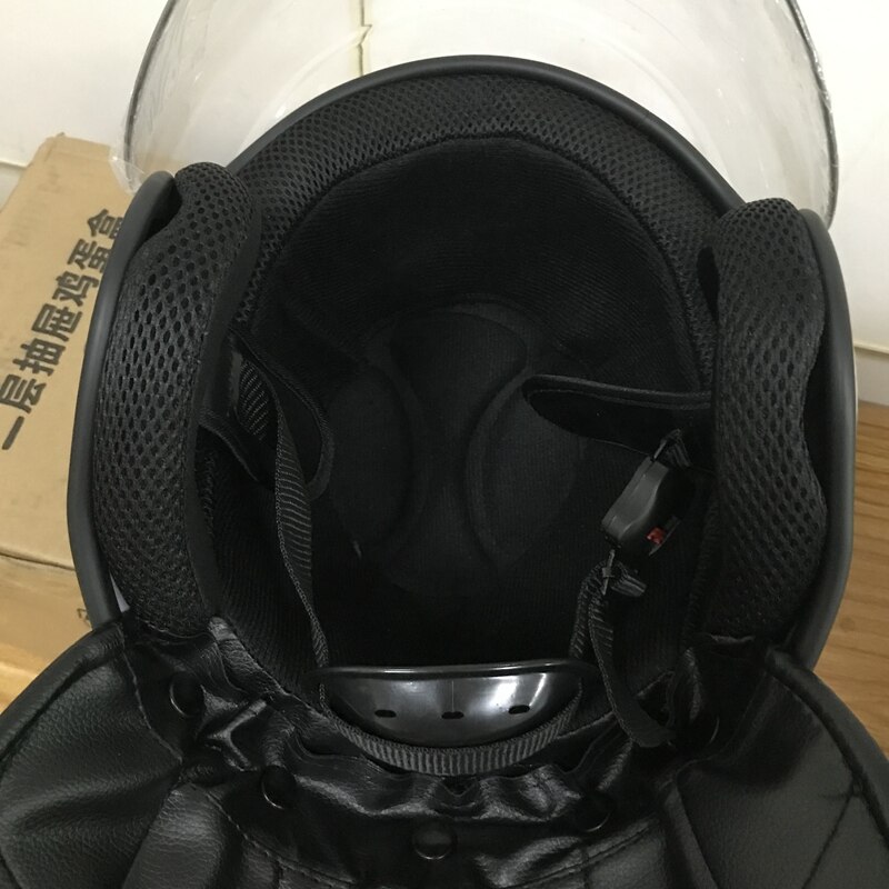 Casco antisommossa bianco guardia di sicurezza visiera casco di prevenzione protezione del collo in pelle casco di sicurezza caldo arioso