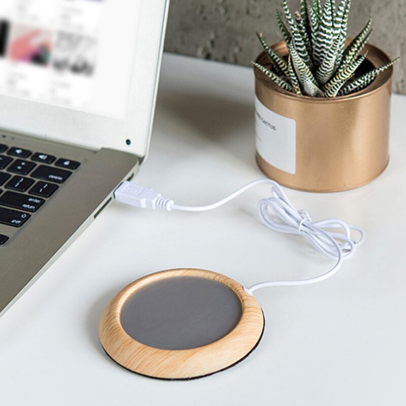 1pc USB Wood Grain Cup Warmer Heat Beverage Mug Mat Keep Drink Warm Heater Mugs Coaster
