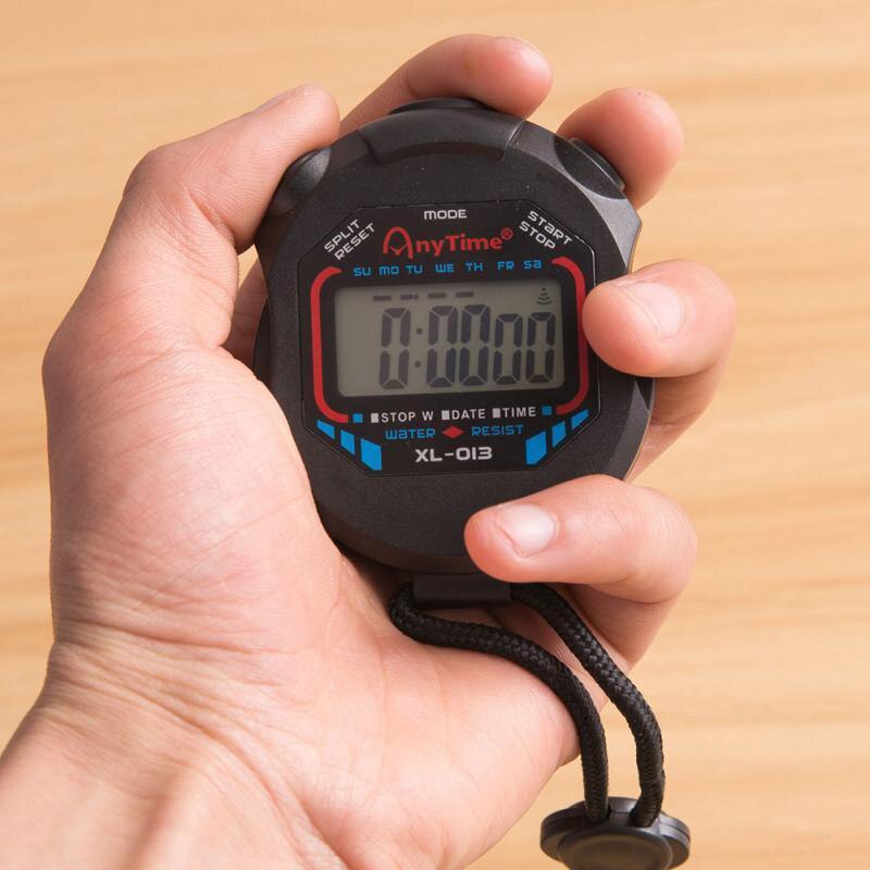 Classic Digital Handheld LCD Chronograph Sports Stopwatch Timer Stop Watch with string Button battery convenient