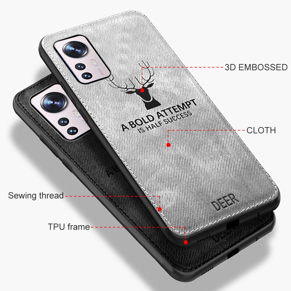 Voor Xiaomi 12 Pro Case Herten Patroon Telefoon Cover Voor Voor Xiaomi12 Xiamoi 12Pro Xiomi 12X Doek Textuur Tpu Soft shockproof Shell