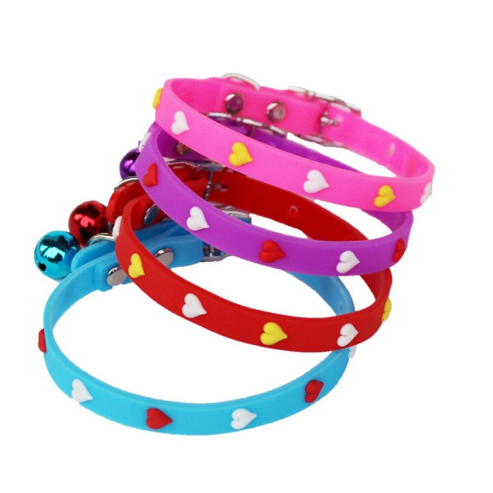 Pet Love Adjustable Colorful Collar Bell Pet Cat Dog Love Hearts Patterns Silicone Colorful Collar Kragen