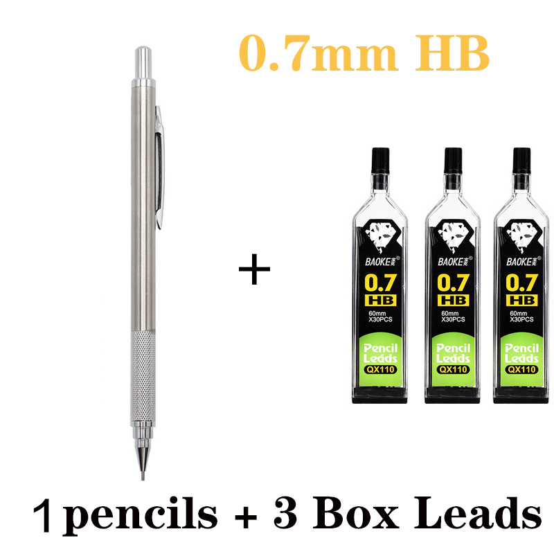 Metal Mechanical Pencil With Constant Core 0.5 0.7 0.9 1.3 2.0 Mm For Primary School Students business people: 0.7mm 1 pen 3 Leads