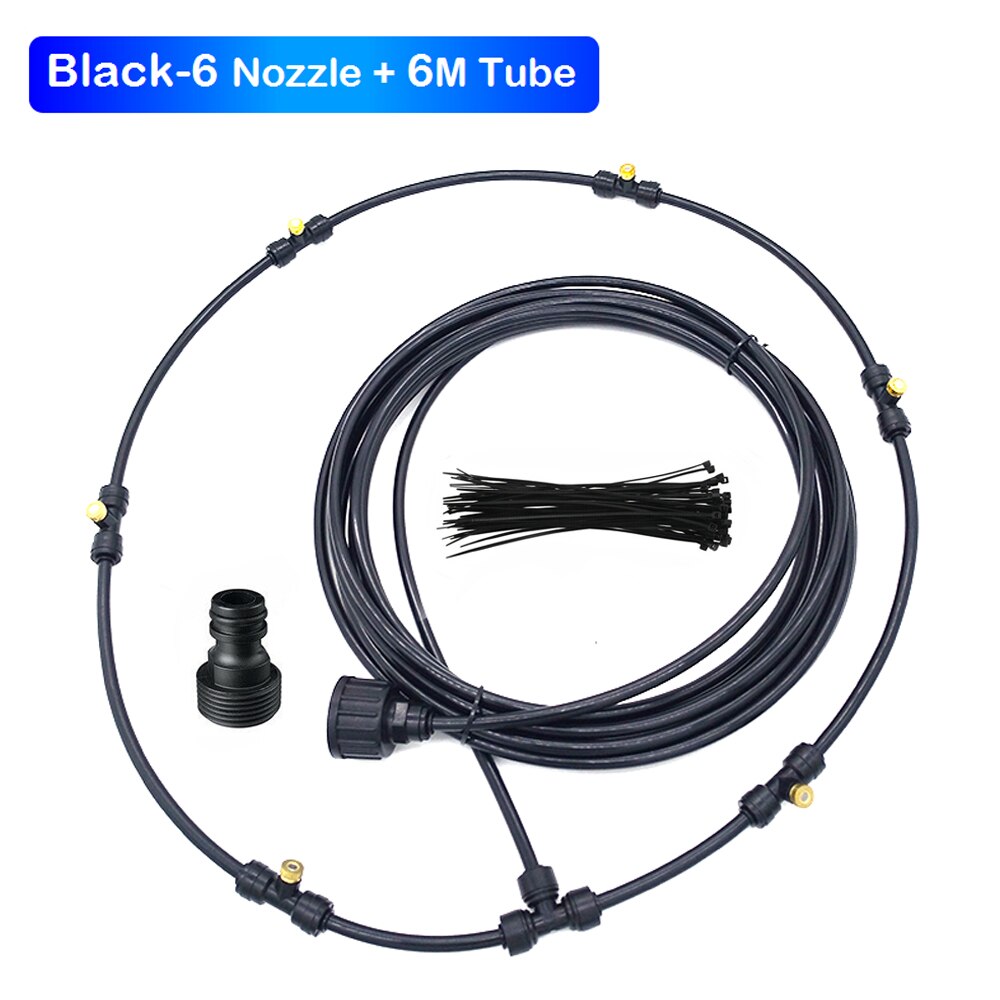 Water Misting Fan Ring System with 12V Self Priming Pump for Cafe Restaurant Outdoor Sprayer Misting: Black-6Nozzle Kit