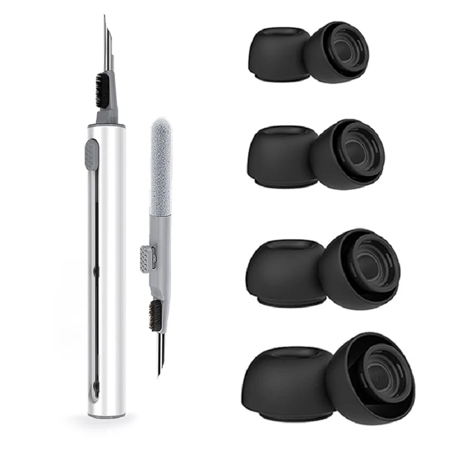 4 pares de almohadillas de silicona para los oídos y cepillo limpiador de auriculares 2 en 1, herramientas para Airpods Pro 1 2, almohadilla inalámbrica para reducción de ruido BT Earp: Negro