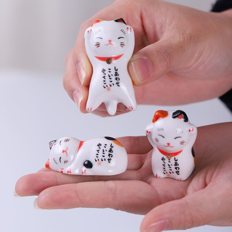 Lucky Cat Japanse Wand Houder Eetstokjes Keramische Sushi Sticks Leuke Servies Voedsel Sushi Accessoires Kawaii Eetstokje Rust