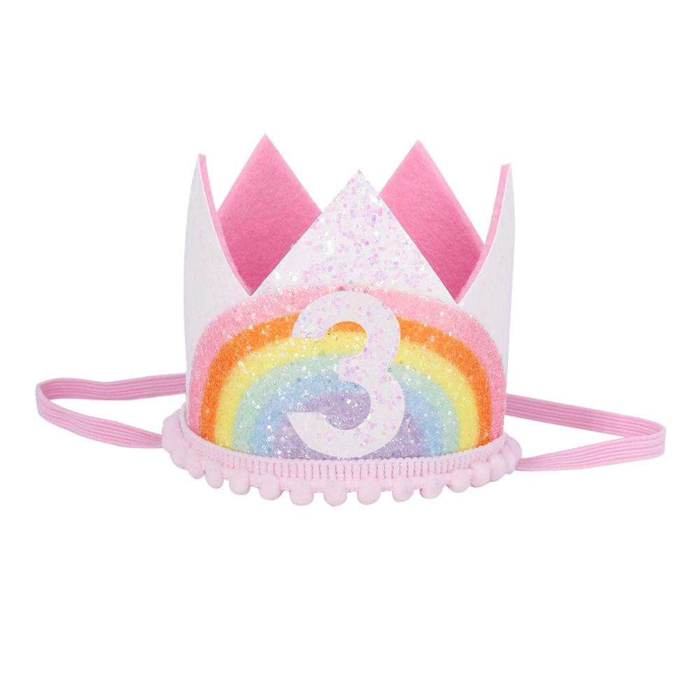 Chicinlife 1-8 år gammel regnbuebursdag kronehatt gutt jente bursdagsfest dekorasjon baby dusj hvitt måke bursdagshatt: 3