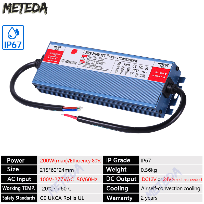 Transformador de iluminación de fuente de alimentación impermeable IP67 AC100V ~ 277V a DC 12V 24V Controlador LED 100W 200W 300W 400W 500W adaptador para exteriores: Oro / 230 V