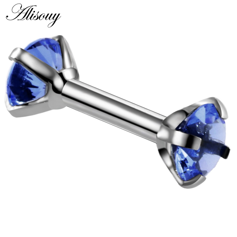 Dubbele Ronde Oorbel voor Vrouwen Chirurgisch Staal Bar Oorbellen Kraakbeen Piercing Oor Gem Zirkoon Rhinestone Ear Stud Bars Sieraden: Silver Royal CZ